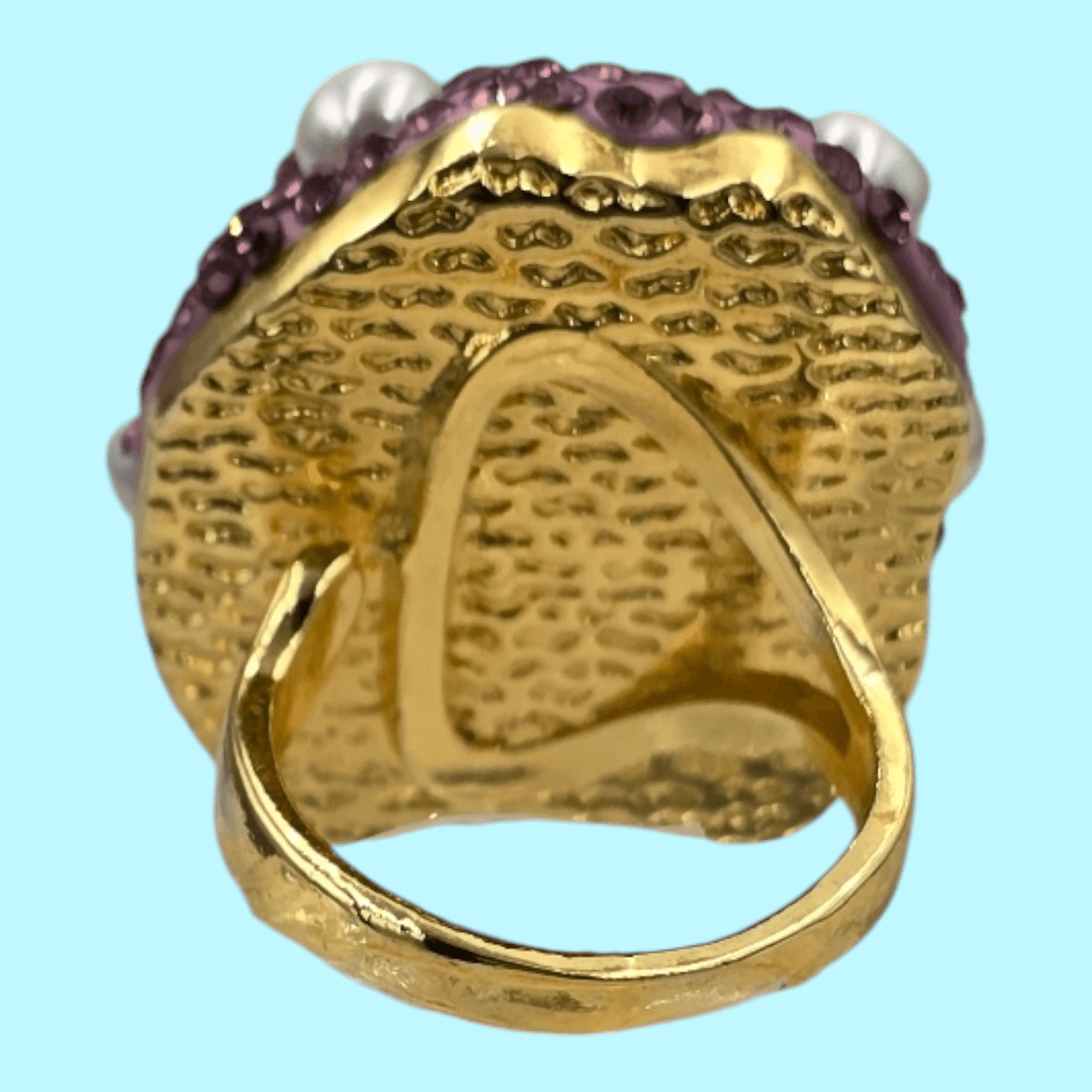 Luxurious Gold Plated Amethyst Ring with Austrian Crystals and Pearls