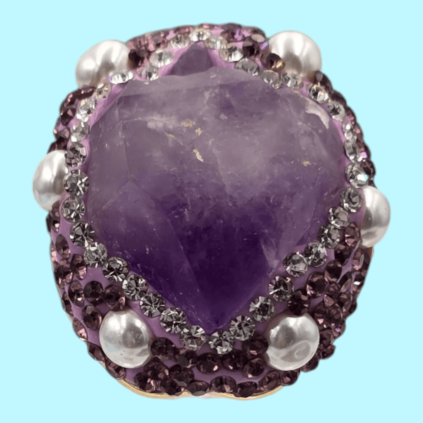 Luxurious Gold Plated Amethyst Ring with Austrian Crystals and Pearls